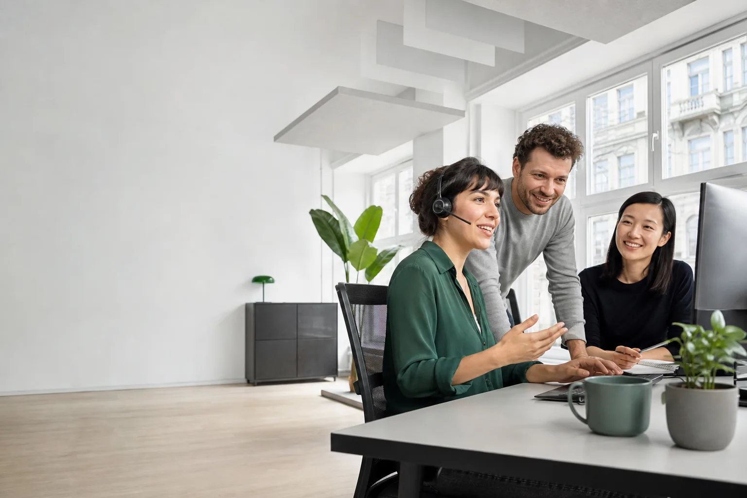 Customer operations team collaborating during a multilingual call